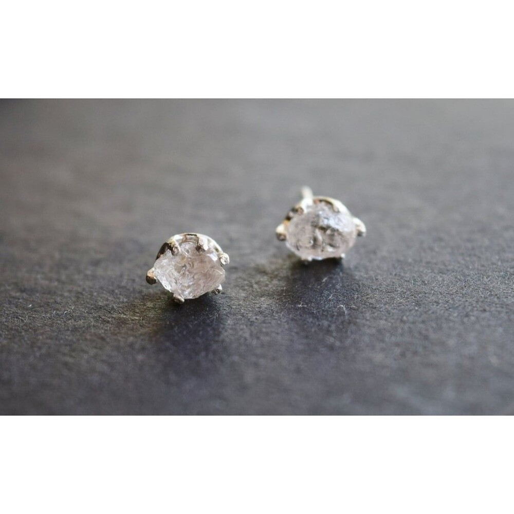 Lake County diamond earrings, 925 sterling silver, raw gemstones